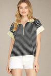 Half Zip Striped Top - Navy