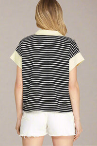 Half Zip Striped Top - Navy