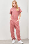 Denim High Waist Wide Leg Jumpsuit Marsala