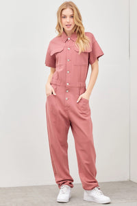 Denim High Waist Wide Leg Jumpsuit Marsala
