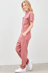 Denim High Waist Wide Leg Jumpsuit Marsala