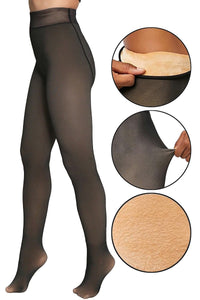 Fleece Lined Fake Sheer Tights - Black OR Nude