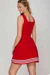 Square Neck Dress With Contrast - Red