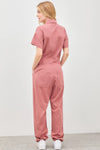 Denim High Waist Wide Leg Jumpsuit Marsala