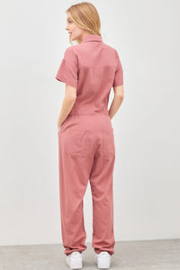 Denim High Waist Wide Leg Jumpsuit Marsala