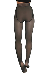 Fleece Lined Fake Sheer Tights - Black OR Nude