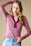 Long Sleeve Solid Henley Shirt - Vintage Red