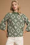 Abstract Leaf Mock Neck Sweater - Olive