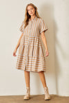 Striped Tiered Shirt Dress Camel