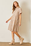Striped Tiered Shirt Dress Camel