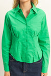 Pleated Waist Poplin Shirt - Kelly Green