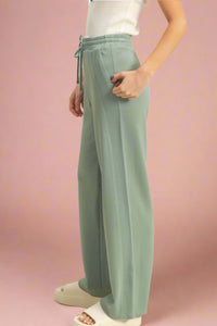 High Waist Drawstring Straight Pants - Green