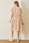 Striped Tiered Shirt Dress Camel