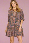 Puff Sleeve Print Dress - Teal