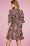Puff Sleeve Print Dress - Teal