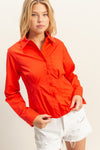 Pleated Waist Poplin Shirt - Red