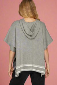 Hooded Sweater Top With Stripe Detail - Grey