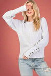 Mineral Washed Sleeve Detail Thermal Top Grey