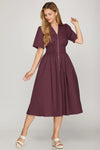 Smocked Waist Zip Dress - Plum