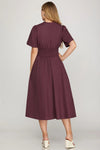 Smocked Waist Zip Dress - Plum