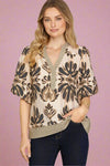 Bubble Sleeve Printed Top - Charcoal