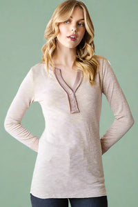 Long Sleeve Solid Henley Shirt - Vintage Beige