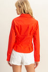 Pleated Waist Poplin Shirt - Red
