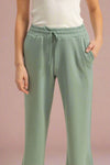 High Waist Drawstring Straight Pants - Green