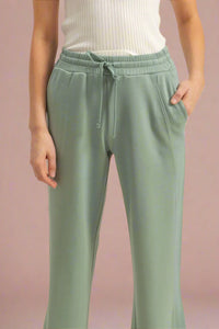 High Waist Drawstring Straight Pants - Green