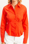 Pleated Waist Poplin Shirt - Red