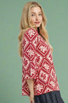 Abstract Leaf Mock Neck Sweater - Rosewood