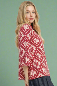 Abstract Leaf Mock Neck Sweater - Rosewood