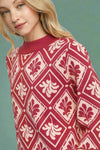 Abstract Leaf Mock Neck Sweater - Rosewood