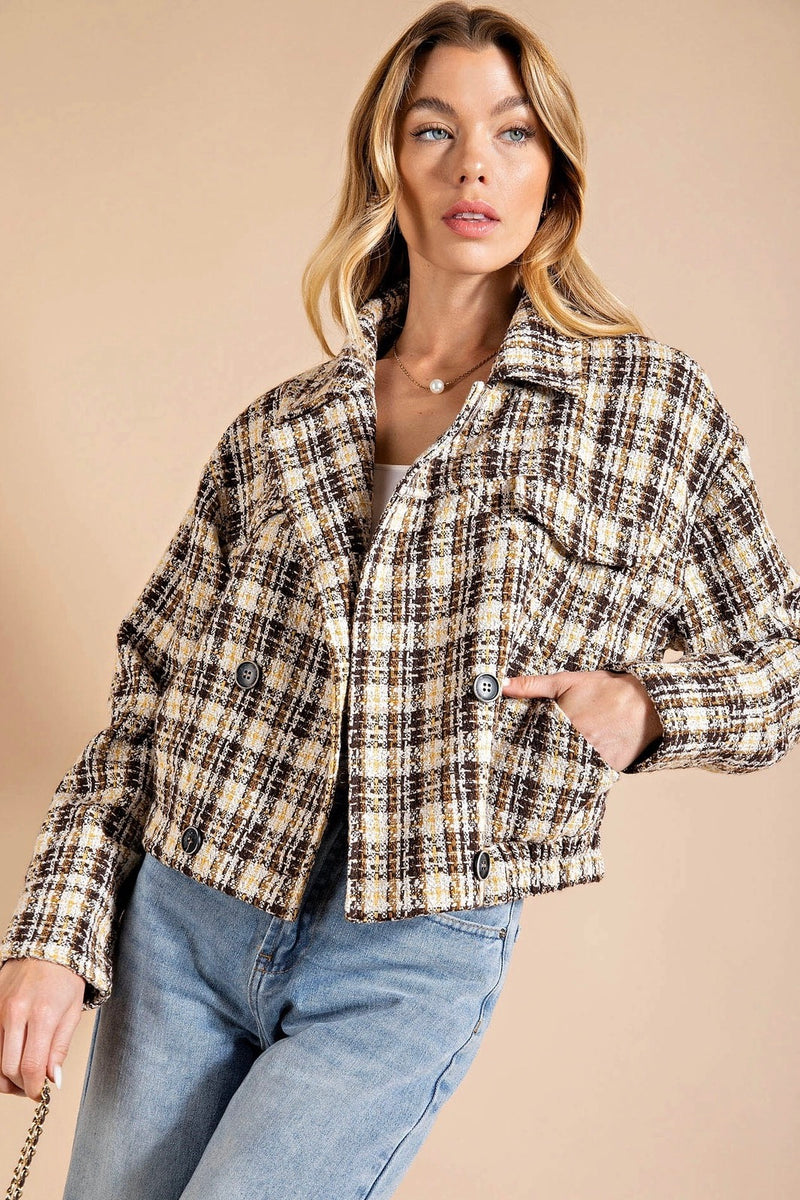 Cropped Tweed Lurex Jacket Brown