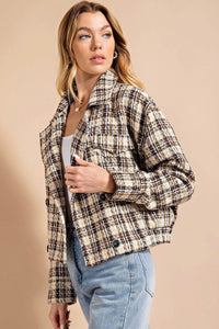 Cropped Tweed Lurex Jacket Brown