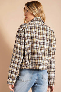Cropped Tweed Lurex Jacket Brown