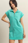 Half Zip Mock Neck Mini Dress - Turquoise