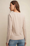 Crinkle Knit Contrast Henley V Neck Top Taupe