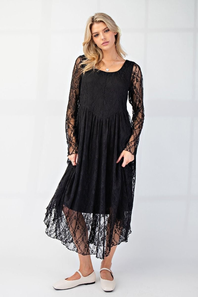 black lace drop waist dress Rania Maxi Dress