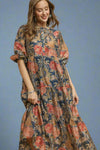 Floral Print Midi Dress - Navy