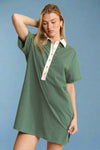 Pin Stripe Button Down Dress - Green