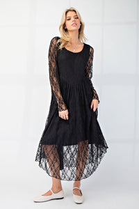 Drop Waist Lace Dress - Black