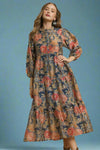 Floral Print Midi Dress - Navy