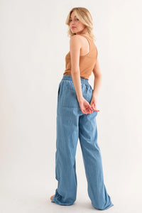 Washed Relaxed Fit Pants Chambray Blue