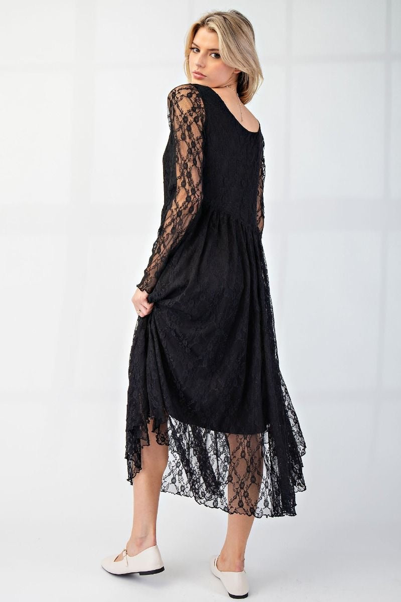 Drop Waist Lace Dress - Black