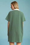 Pin Stripe Button Down Dress - Green