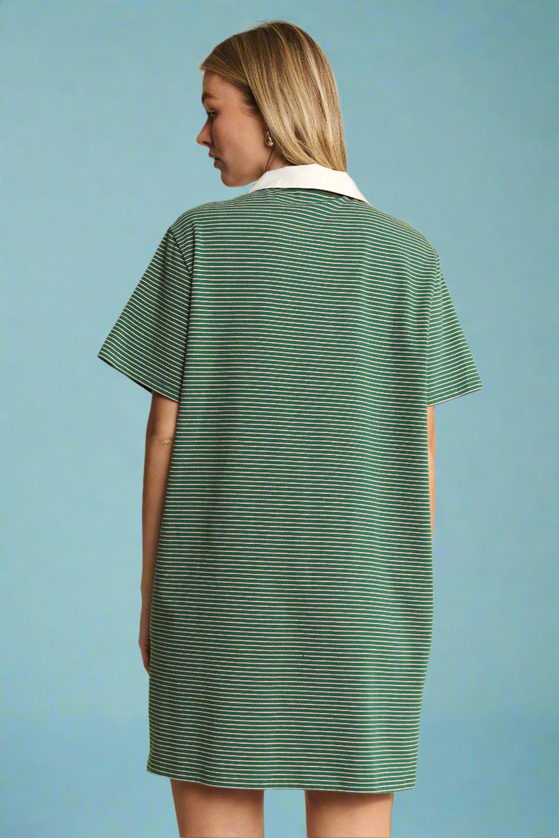Pin Stripe Button Down Dress - Green