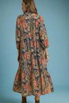 Floral Print Midi Dress - Navy