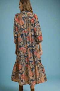 Floral Print Midi Dress - Navy