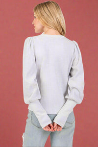 Mineral Washed Sleeve Detail Thermal Top Grey